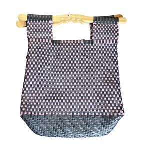 Handmade | Bags | Handmade Woven Plastic Tote Bag Wooden Handles ...